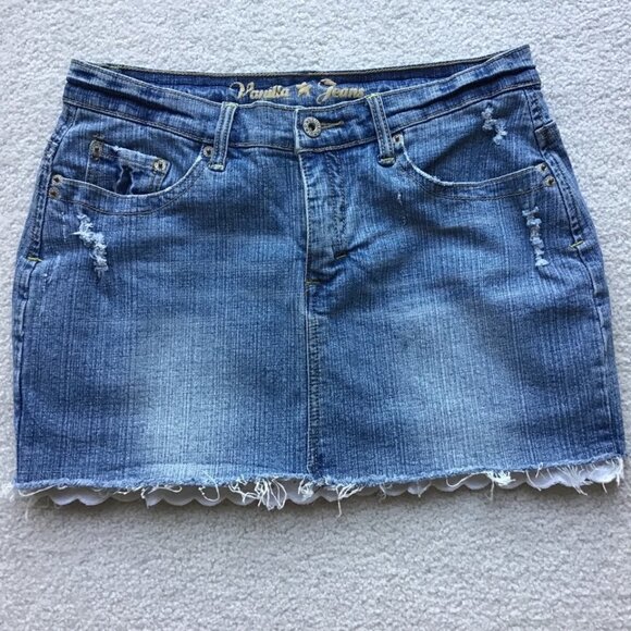 VANILLA STAR JEANS MINI SHIRT WITH WHITE RUFFLE SIZE 9 - Picture 1 of 5